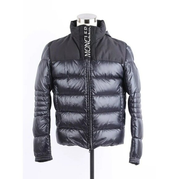 Moncler Bruel Logo-Embroidered Quilted Down Coat SZ 5/2XL Black - Picture 1 of 12